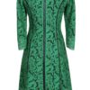 Dress, emerald bobinet lace with black contrast stitching