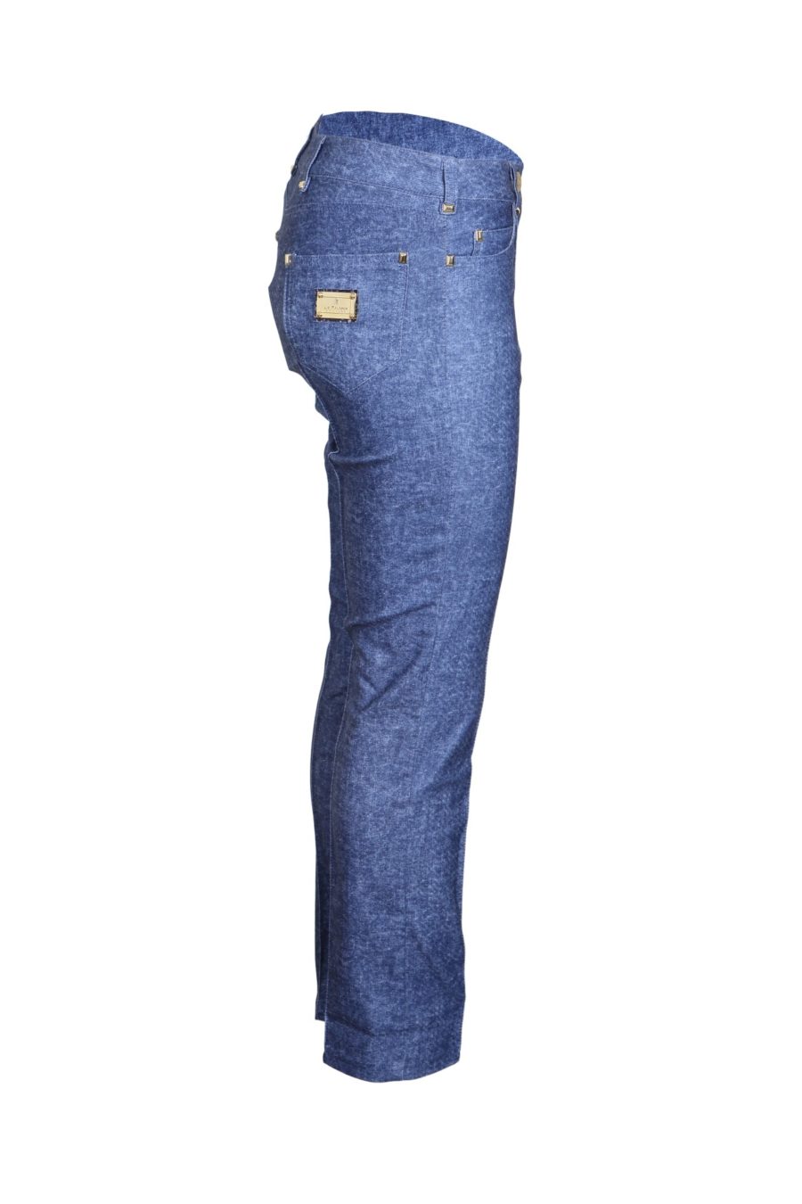 Jersey jeans, with gold studs in diamond style, denim look