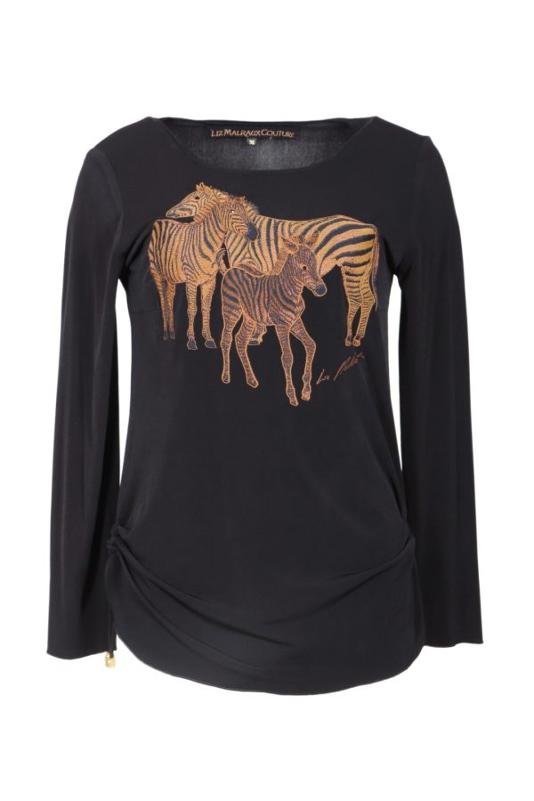 Shirt with zebra embroidery, 7/8 sleeves