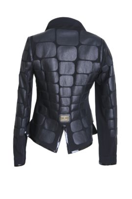 Croco jacket with patent contrast, matt, black, patche