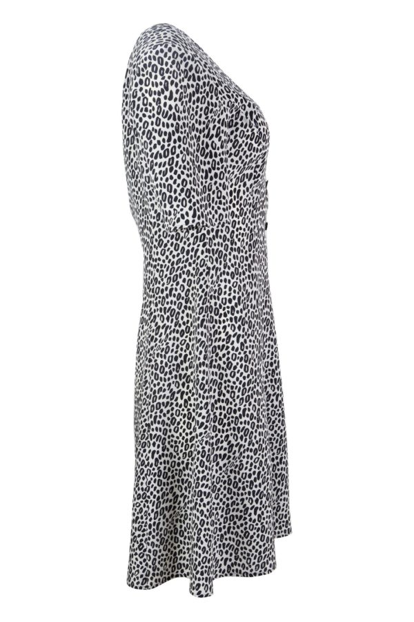Dress with mini leo print, black-white, pure silk