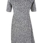 Dress with mini leo print, black-white, pure silk