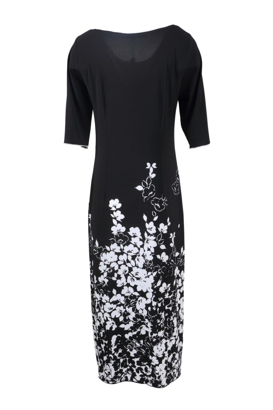 Maxi dress, single jersey, black with white flower print