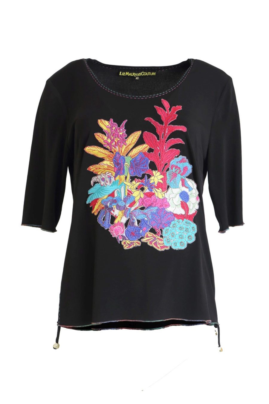 Shirt with multicolor blossom-embroidery black