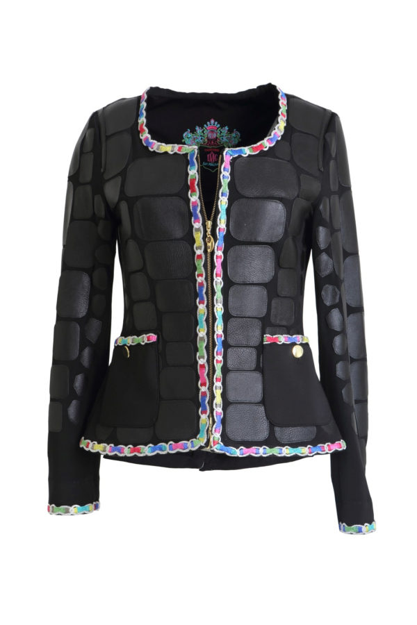 Croco jacket with nappa leather patches black