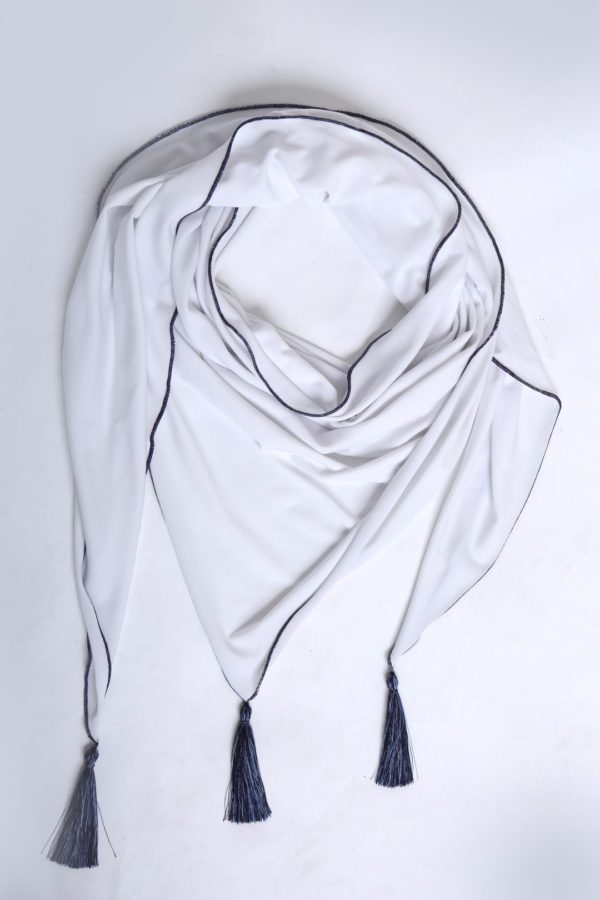 Scarf with 3 Madeiraquasts, Jersey white-navy