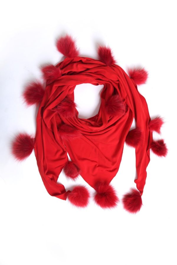 Scarf, jersey with 17 fox tassels red