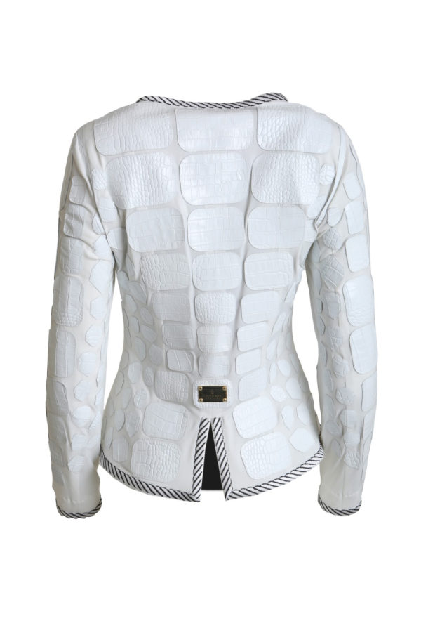 Croco jacket, white with embroidered border in black-white