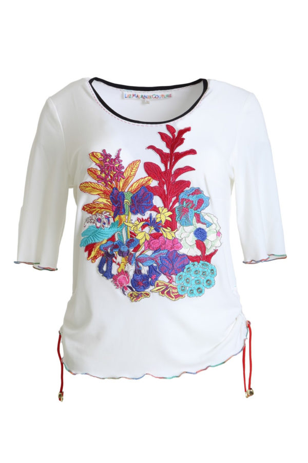 Shirt with multicolor blossom-embroidery white