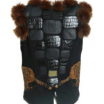 Vest with fox trimming and cheetah motif