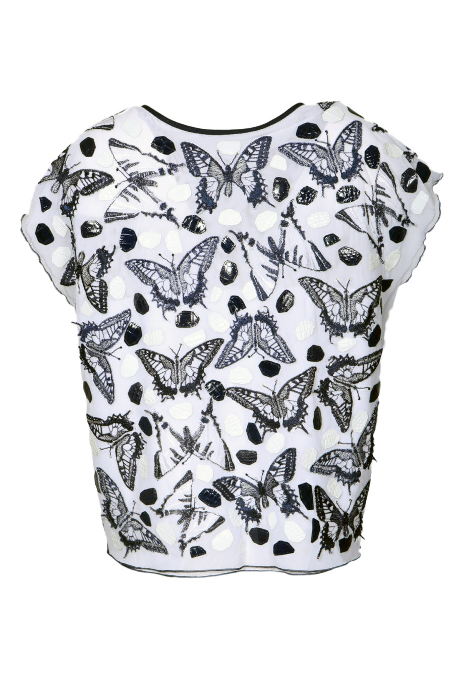 Blouse, white, hand-applied butterflies