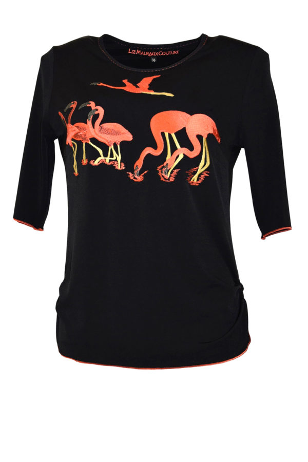 Shirt mit Flamingo embroidery, KA