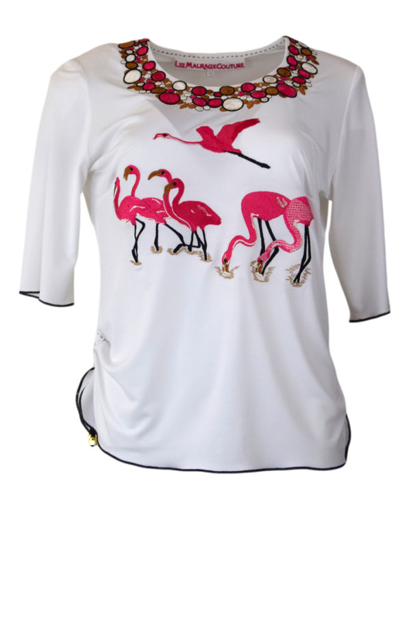 Couture Shirt mit Jewel embroidery und Flamingos