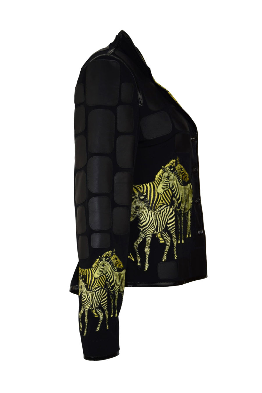 Jacke mit besticktem Revers, Nappaleder-Patches, und "zebra-embroidery" 4 Motive