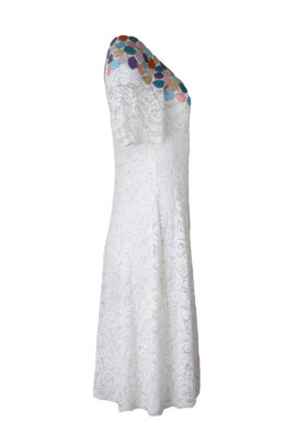 Kleid, Elastischespitze mit handapplizierten Patches in Pastell-Multicolor