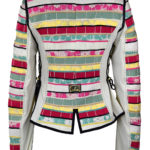 Jacke mit Bordüre und Taschen, handgewebter Stoff, multicolor