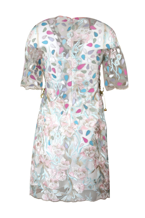 Kleid, Spitze mit Handapplizierten Patches in Pastell Multicolor