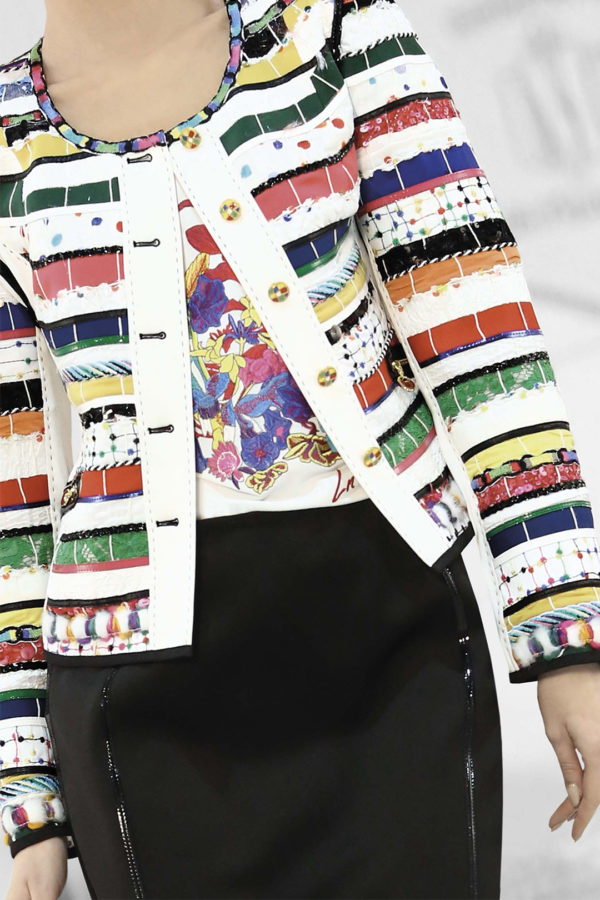 Jacke mit Bordüre und Taschen, handgewebter Stoff, multicolor