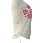 Shirt mit Netzoptik und applizierten Blumen, Swarovski Perlen, Kurzarm