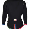 Jacke, schwarz, asymmetrisch mit Einfassung in Multicolor-Krokoleder, Pattentaschen
