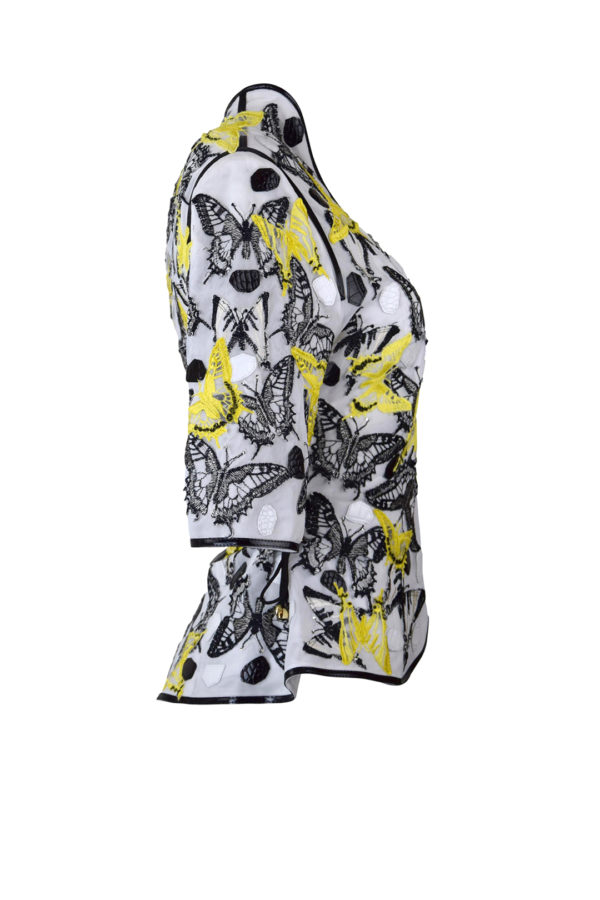 Couture-Jacke mit gestickten und applizierten Schmetterlingen, dreierlei Leder, Multisize