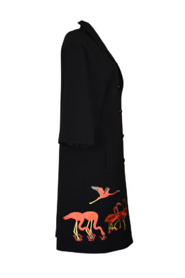 Mantel mit "flamingo-embroidery", Revers und Taschen