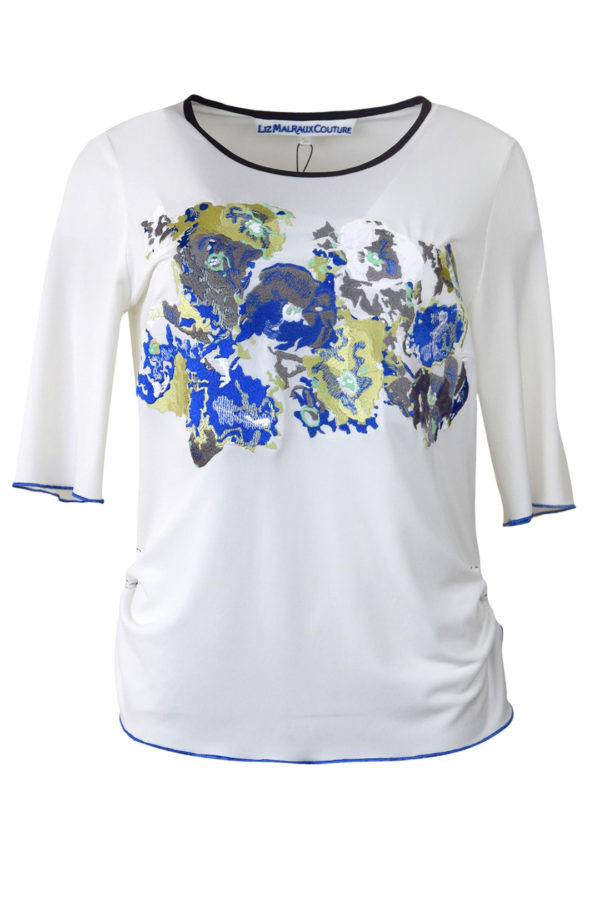 Shirt mit "art-flower-embroidery", Kurzarm
