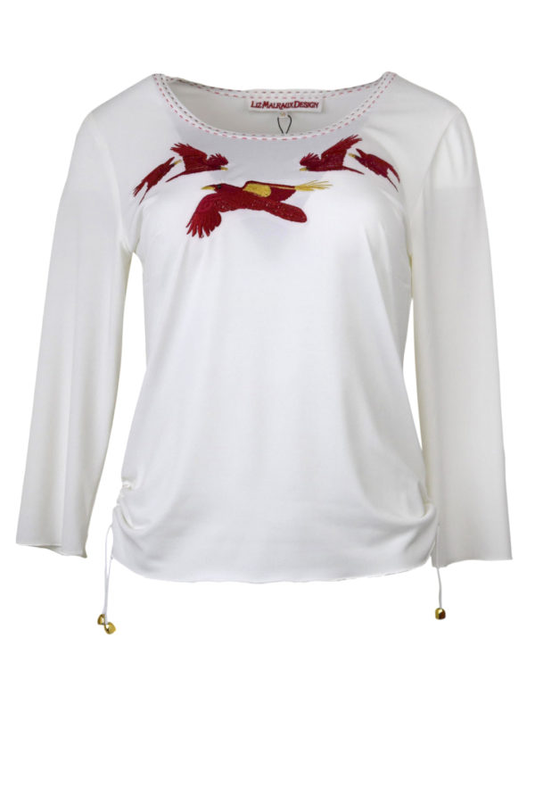 Shirt mit "crow-embroidery", Kontrast Einfassung, Kurzarm