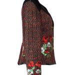 Jacke reine Seide handgewebt mit "summer meadow"-embroidery auf Stoff und Leder