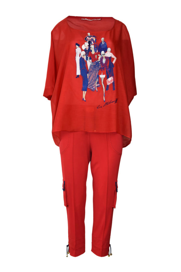 Butterfly-Bluse, Baumwolle & Seide, mit eingearbeitetem Top, "fashion-embroidery"
