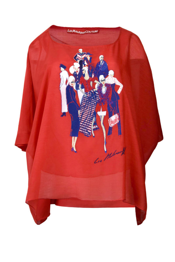 Butterfly-Bluse, Baumwolle & Seide, mit eingearbeitetem Top, "fashion-embroidery"