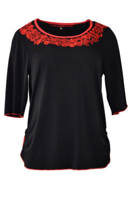 Shirt mit "dekolteé-lace-embroidery", Kurzarm