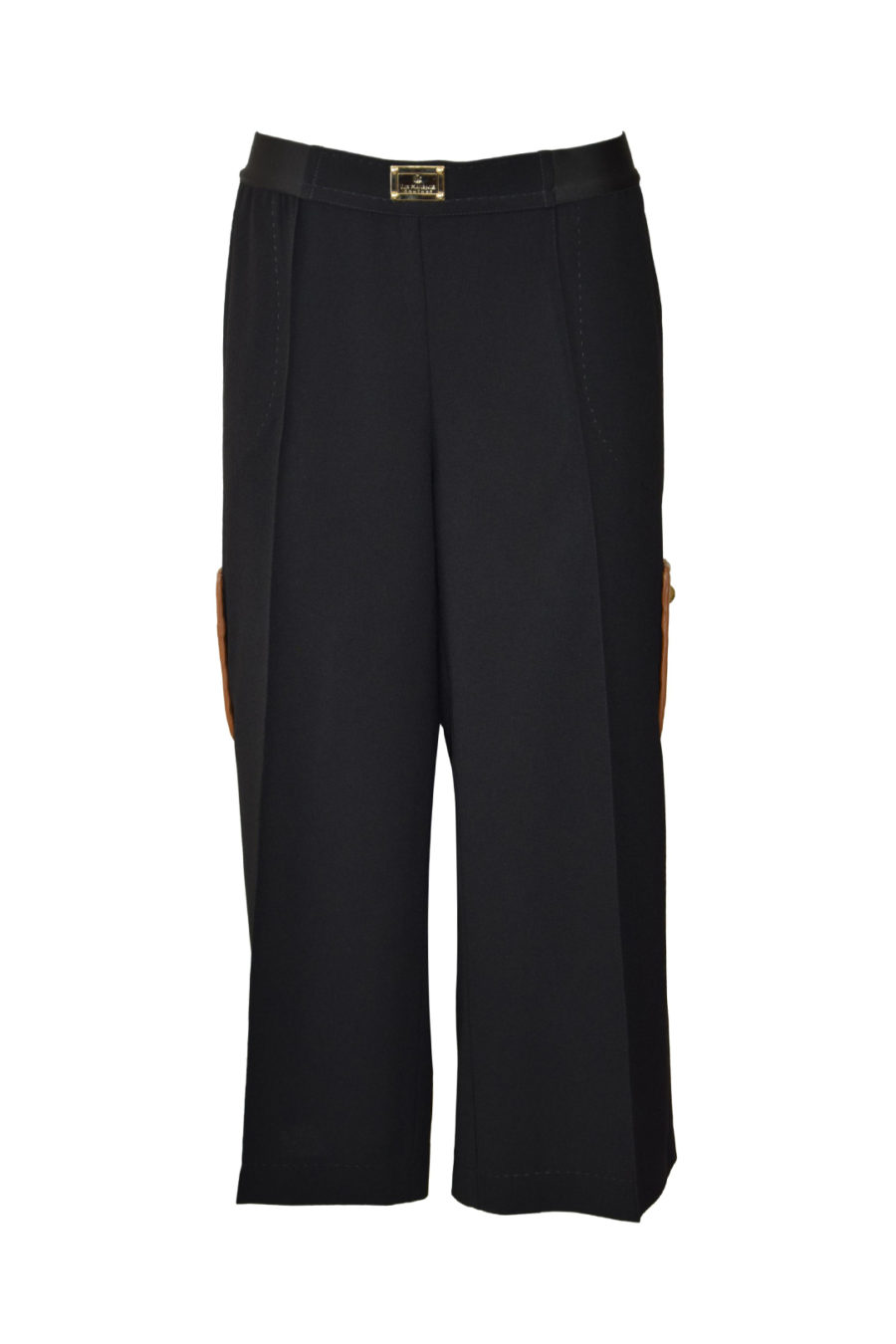 Cargo-Palazzohose, mit geprägt gestickten Ledertaschen, Elastikgeorgette