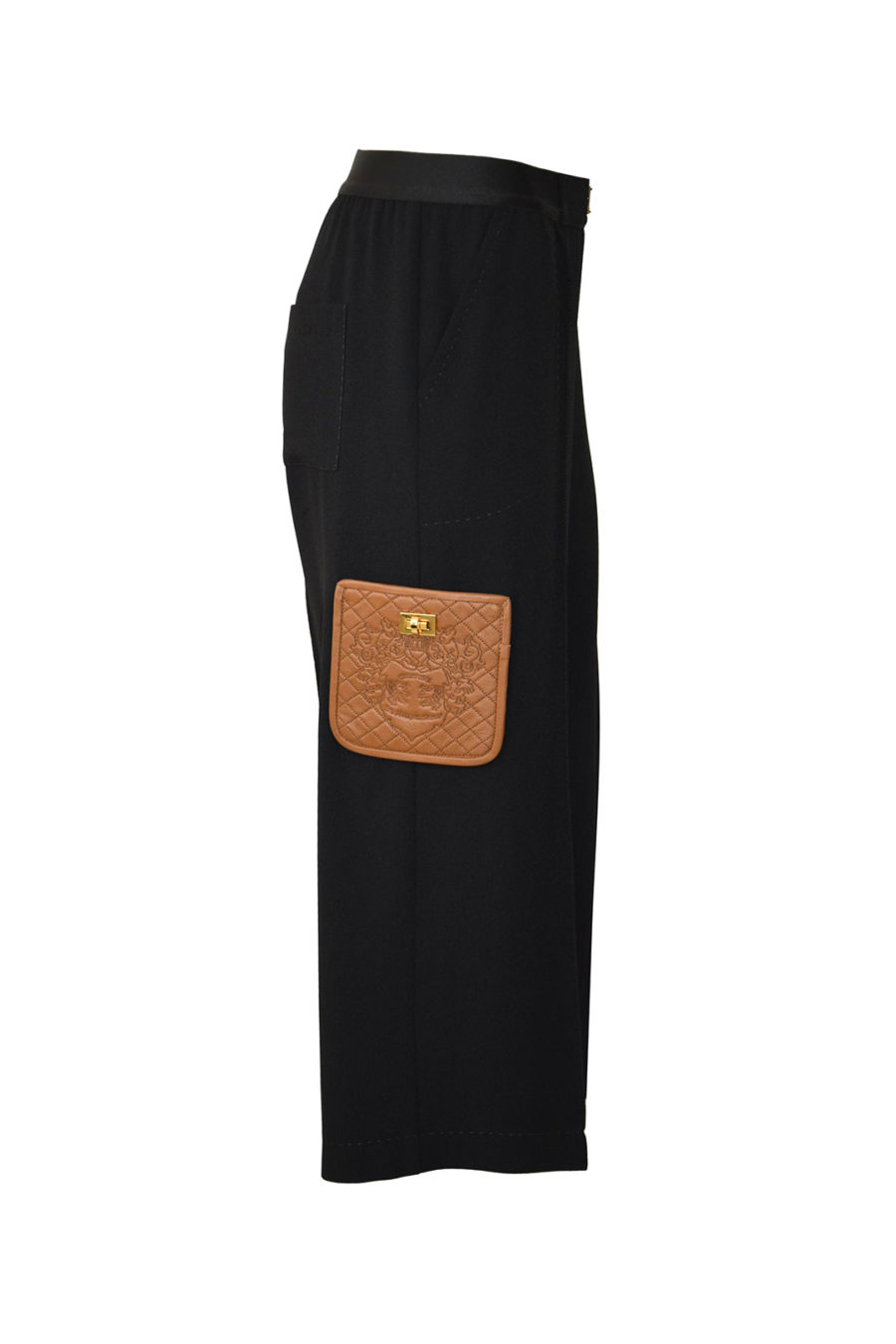 Cargo-Palazzohose, mit geprägt gestickten Ledertaschen, Elastikgeorgette