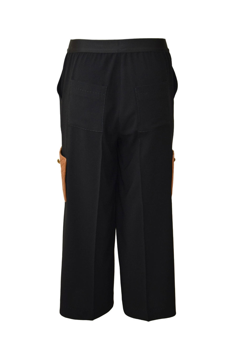 Cargo-Palazzohose, mit geprägt gestickten Ledertaschen, Elastikgeorgette