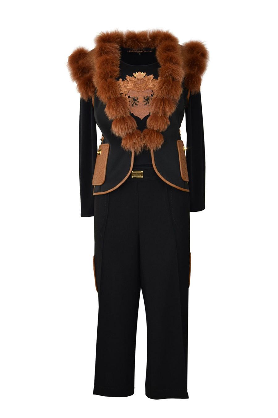 Cargo-Palazzohose, mit geprägt gestickten Ledertaschen, Elastikgeorgette