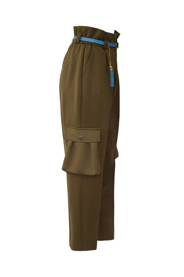 Cargo-Hose mit hoher Taille, Taschen, Länge 108 cm
