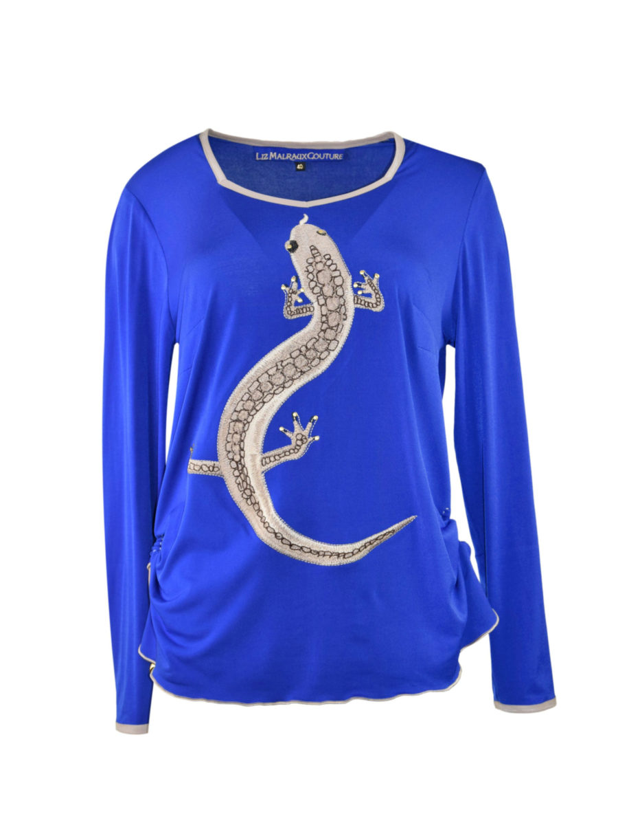 Shirt mit "salamander-embroidery" und Swarovski Kristallen, Langarm, Stitches: 55340