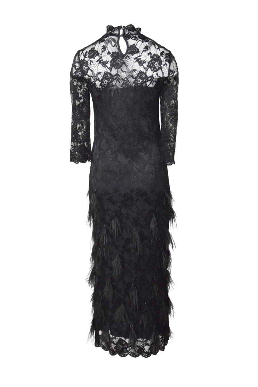 Abendkleid mit "animal-embroidery", elastische Spitze mit Krokopatches, Stehkragen, Langarm