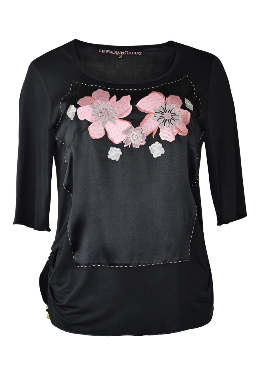 Shirt mit "lace-embroidery", Seide & Jersey, Kurzarm