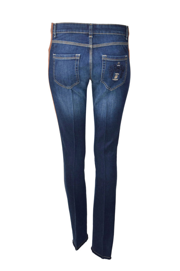 Jeans mit gestickter, elastischen Bordüre und Kontrasten