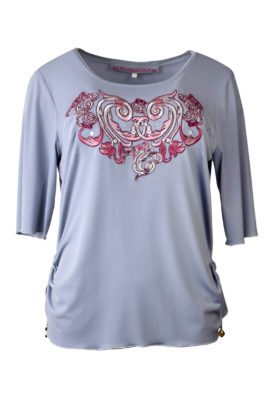Shirt mit "ornament-emboidery" und Kristallen, Kurzarm