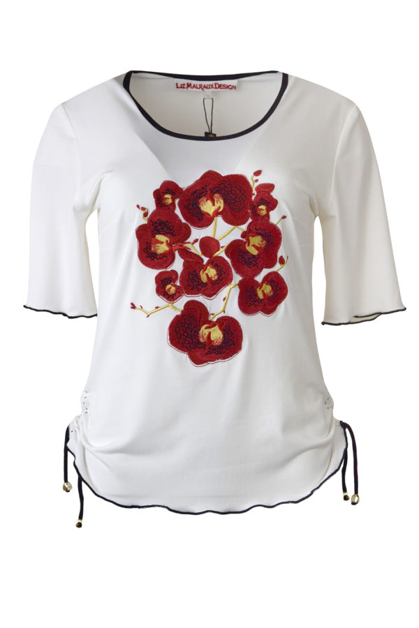 Shirt mit "orchidee-embroidery", Kurzarm