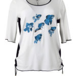 Shirt mit "ocean-embroidery" und schwarzen seitlichen Einsätzen, Kurzarm