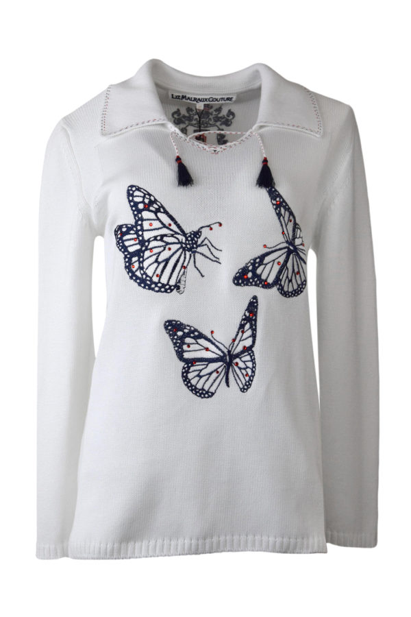 Pullover mit "butterfly-embroidery", 100% Baumwolle, Langarm