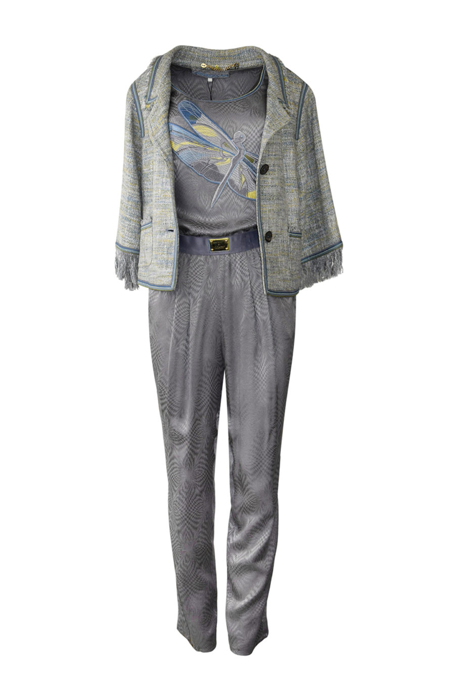 Jacke mit gestickter Bordüre, Bouclé-Baumwollgemisch, mixed-grey