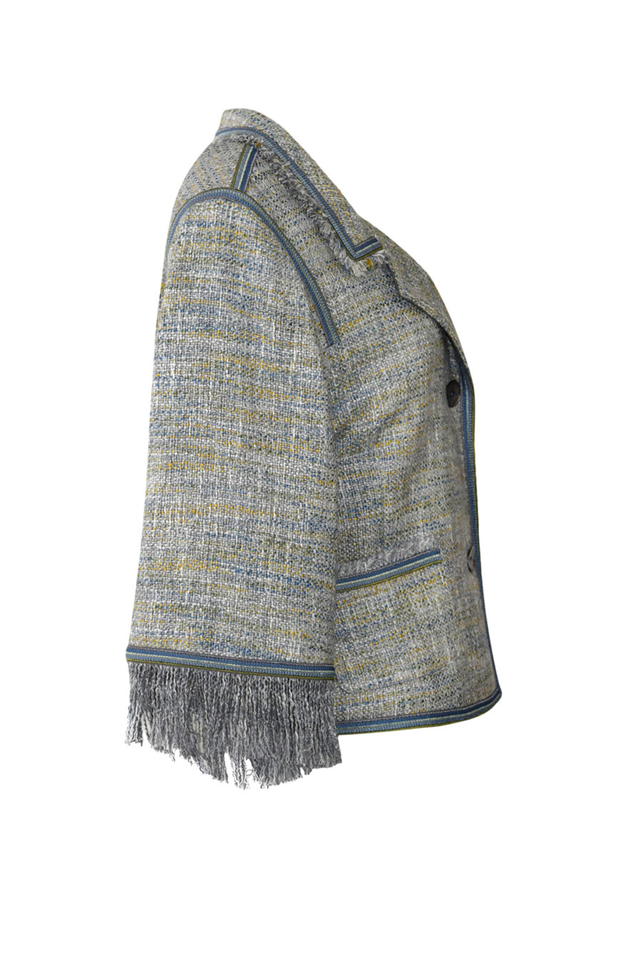 Jacke mit gestickter Bordüre, Bouclé-Baumwollgemisch, mixed-grey