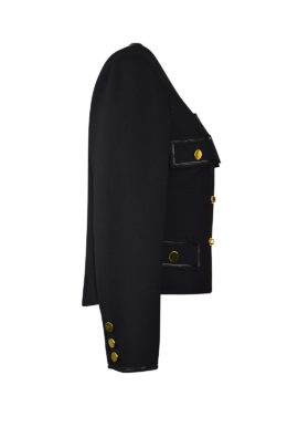 Jacke mit Pattentaschen, Goldknöpfen und Lackkontrasten in schwarz, Langarm