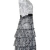 Empire-Kleid mit Rüschen und Lackkontrasten, weiß-schwarz, Kurzarm