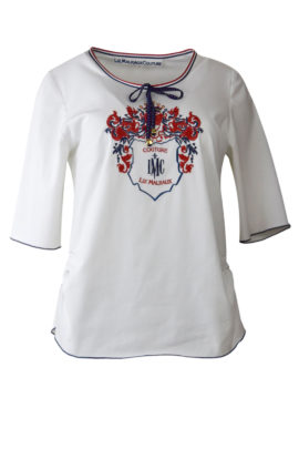 Shirt mit "heraldic-embroidery" und Kontrasten in navy & rot, Kurzarm